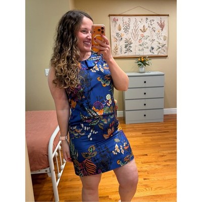 J. Crew Blue Floral Sheath Dress Sea Coral Silk Mini Dress 4