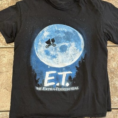 E.T. The Extra Terrestrial Movie T Shirt Black Graphic Tee Adult Size M