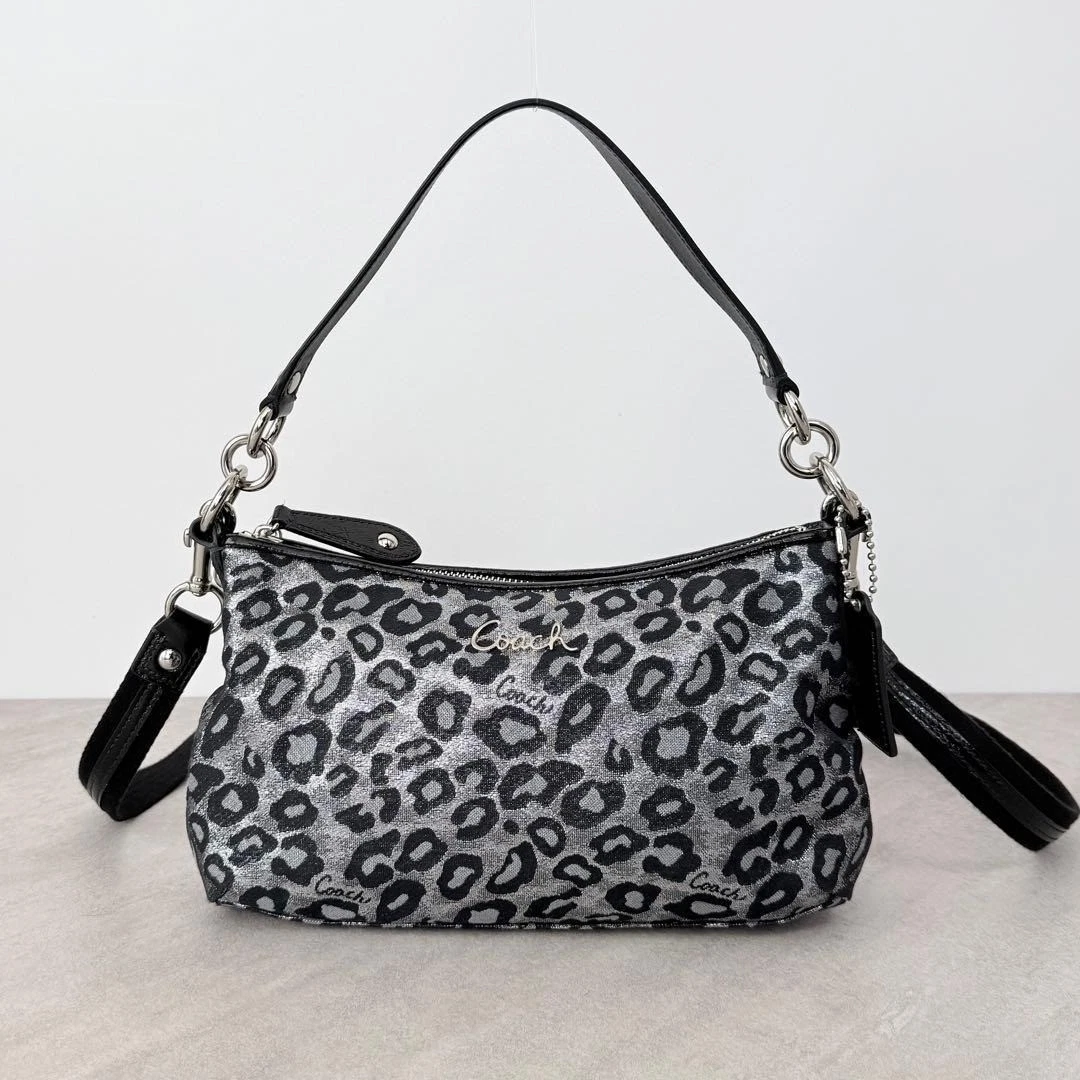 バッグ Coach Shoulder Bag 2way Leopard lame Y2k COACH Ocelot Leopard Print 2Way Shoulder Bag Silver Black