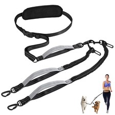 Hands Free Dog Leash, Waist Leash for 2 Dogs, Adjustable Double Hands Free Le...