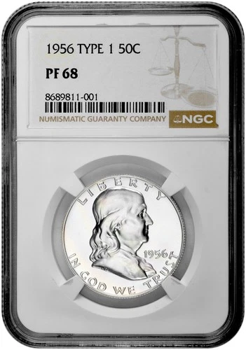 1956 Type 1 50C Silver Proof Franklin Half Dollar NGC Graded PF 68