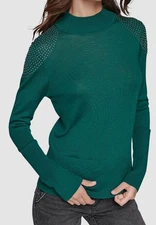 Karl Lagerfeld Women's Green Embellished Pearl Pullover Blouse Top XL