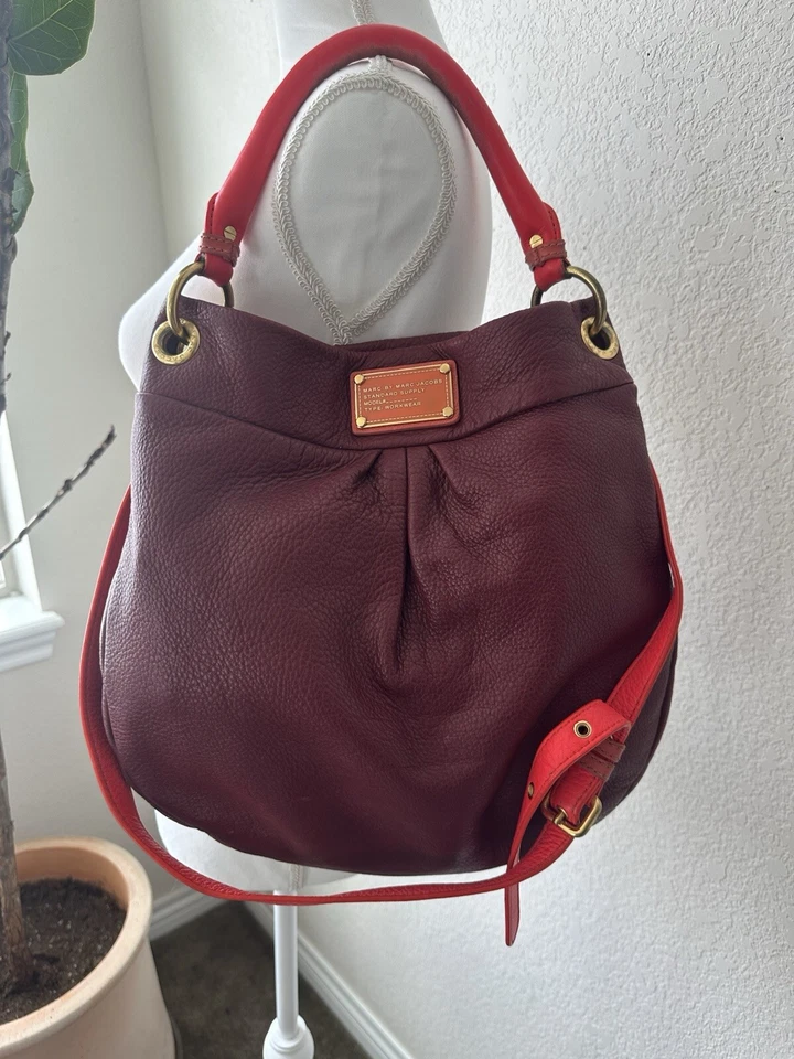Authentic Marc by Marc Jacobs Burgundy and Neon Pink Leather Hillier Hobo Bag - Image 2 of 4