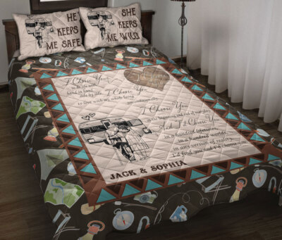 Camping Couple Custom Name Quilt Blanket Pillowcases Bedding Bed Set  Bedspread