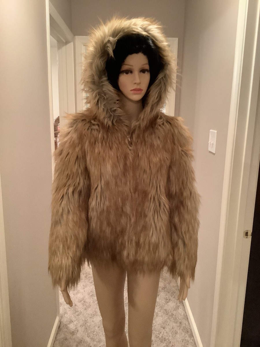 ZARA TRAFALUC OUTERWEAR FAUX FOX FUR FURRY RAVE HOODED
