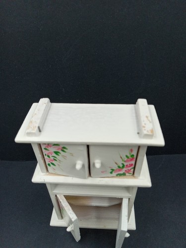 Wooden Dollhouse Furniture Cabinet Kitchen Hutch Cabinet White Flowers 4.25" - Picture 10 of 14