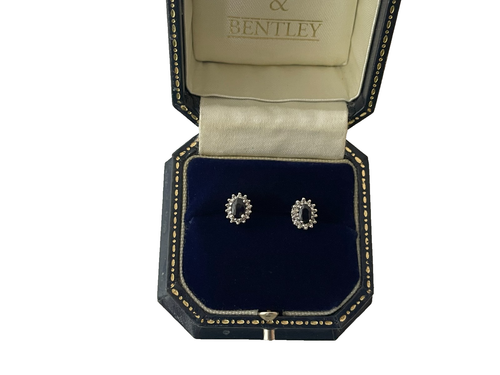 1988 Sapphire Earrings 9ct Gold Sapphire & Diamond Earrings Stud Gold Earrings - Picture 4 of 16