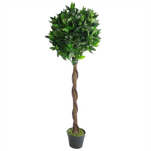 Arbre à boule topiaire Bay Laurel Artificiel 120 cm 4 pieds torsion tronc en bois naturel - Photo 1/5