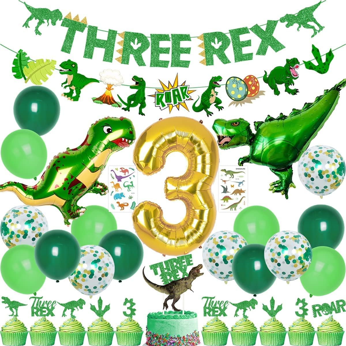 Dinosaur 3rd Birthday Decorations, 3 Rex Birthday Party Supplies - Three Rex for