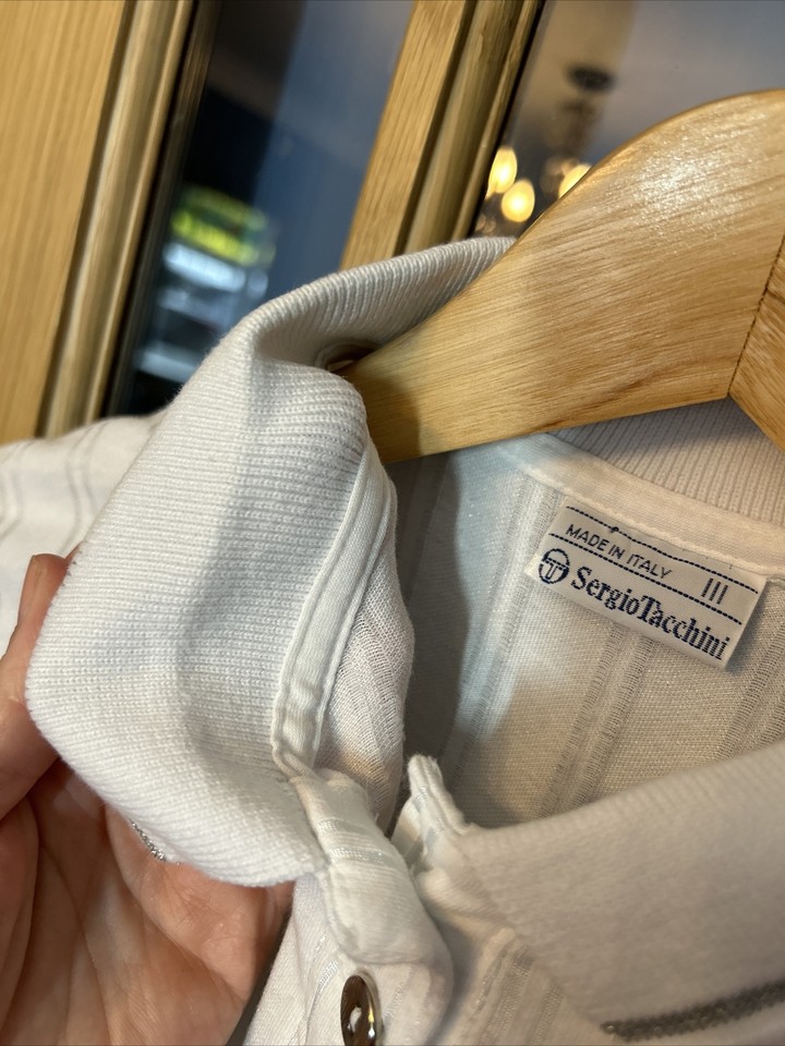 Vintage Sergio Tacchini White Striped Polo Shirt Uk 14 American 10 eBay
