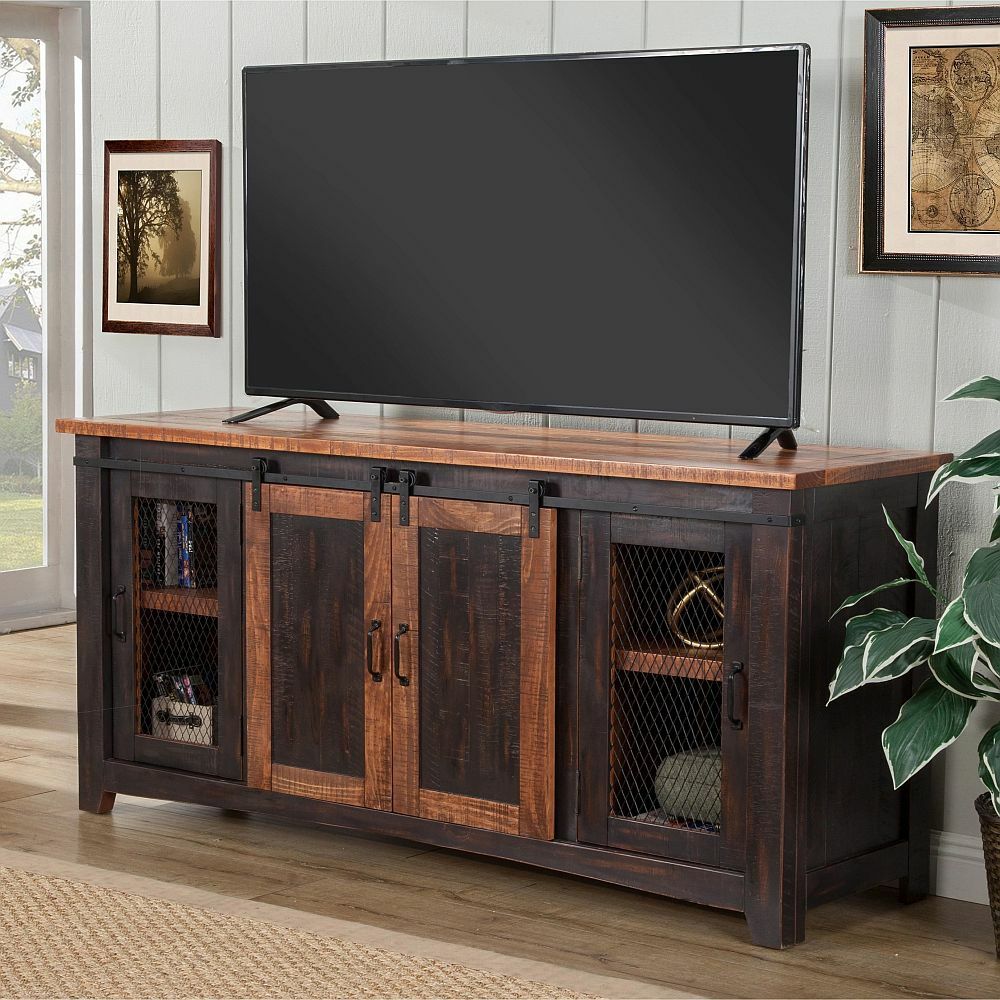 Entertainment Center Media Cabinet Rustic Solid Pine Wood 65
