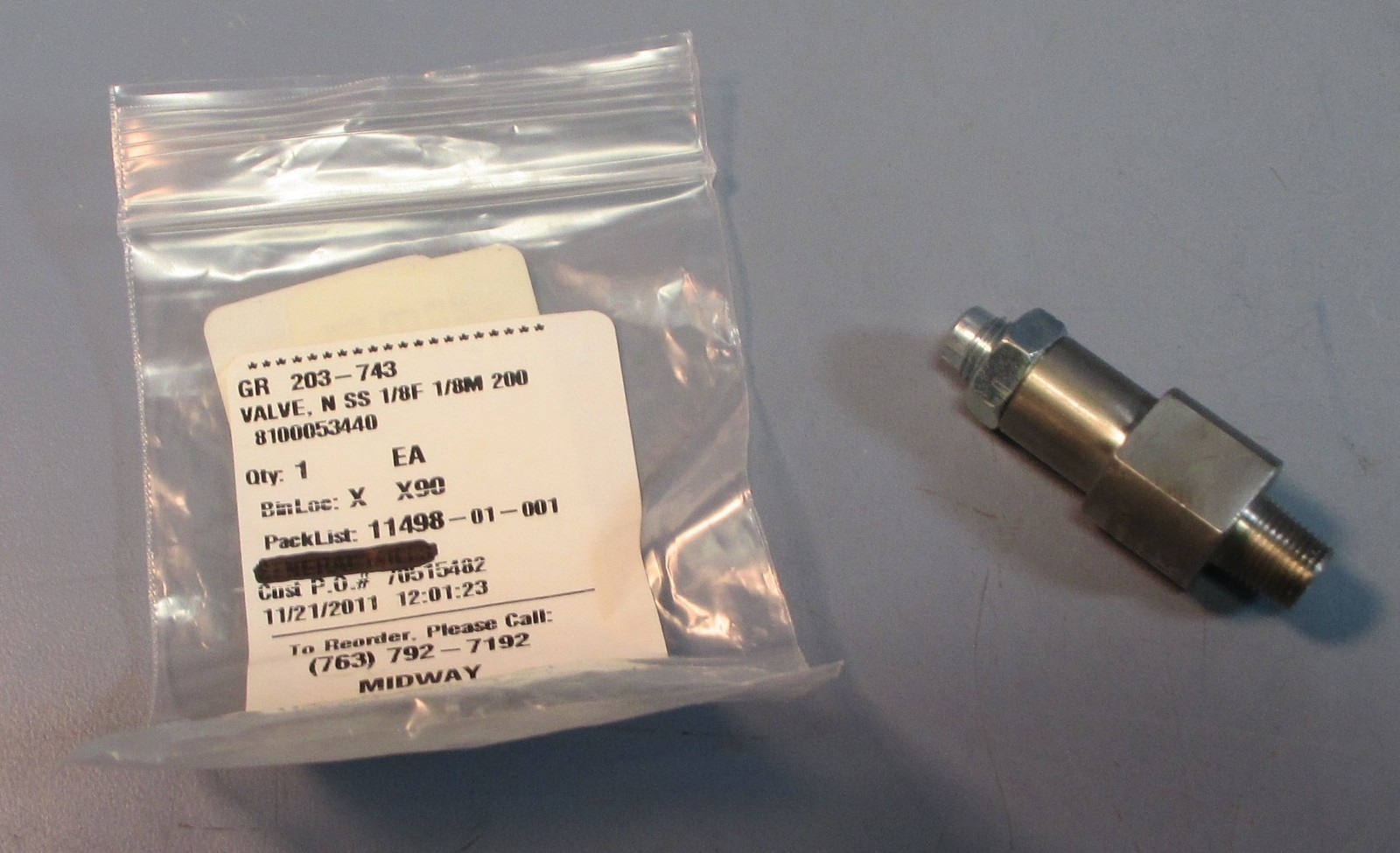 Graco 203-743 Restrictor Valve Stainless 1/8