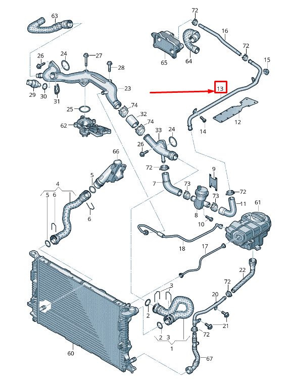 Conduite d'eau de refroidissement moteur gauche Audi A8 4H 06E121044Ab d'origine