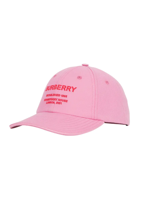 BURBERRY HORSEFERRY LOGO EMBROIDERED BASEBALL PRIMROSE PINK CAP