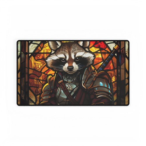 Waschbär Ritter Buntglas TCG Spielmatte Standardgröße 14 Zoll x 24 Zoll  - Bild 1 von 3