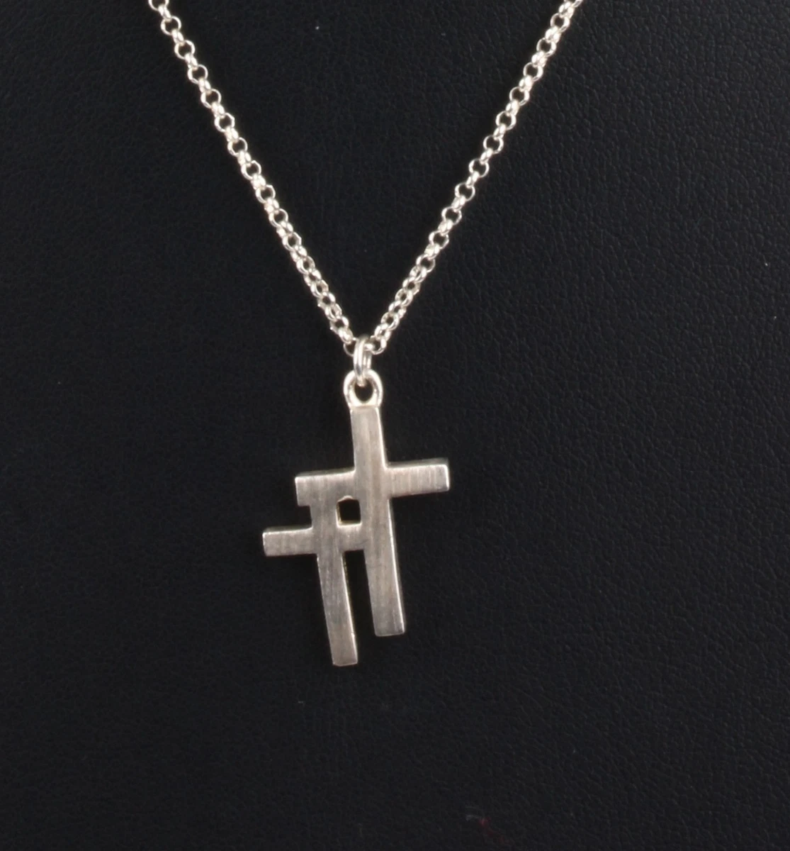 SILVER DOUBLE CROSS PENDANT CHAIN NECKLACE FINE 925 6032B