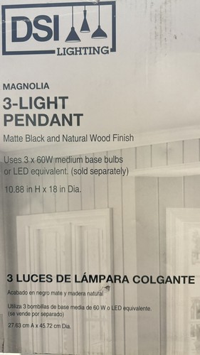 Magnolia 3-Light Pendant Light 18” Dia Matte Black and Natural Wood Shade - Picture 7 of 11