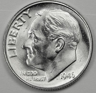 1946-d Roosevelt Dime. Full Separated Horizontal Torch Lines
