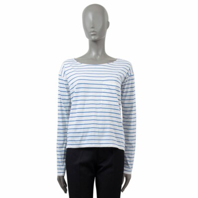 67826 auth PRADA blue white cotton STRIPED LONG SLEEVE JERSEY Shirt XS