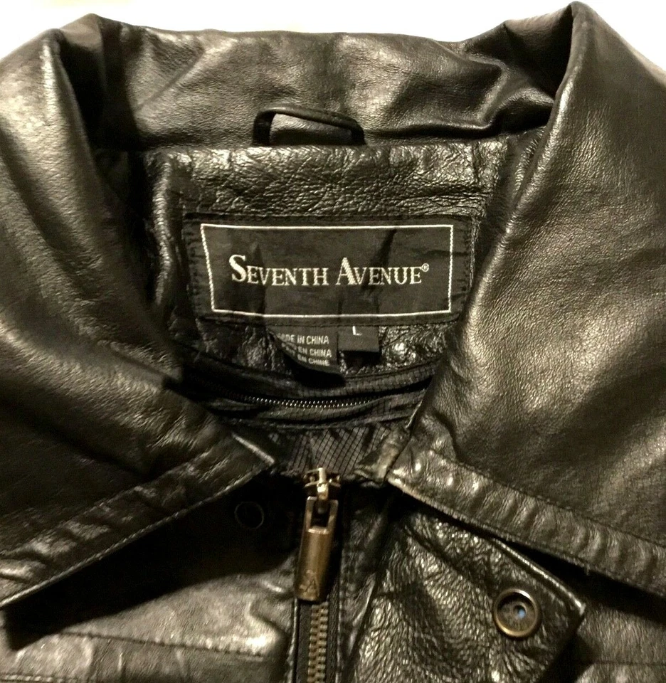MEN'S SEVENTH AVENUE BLACK LEATHER JACKET Large Business Professional Full Zip   - Image 4 of 4