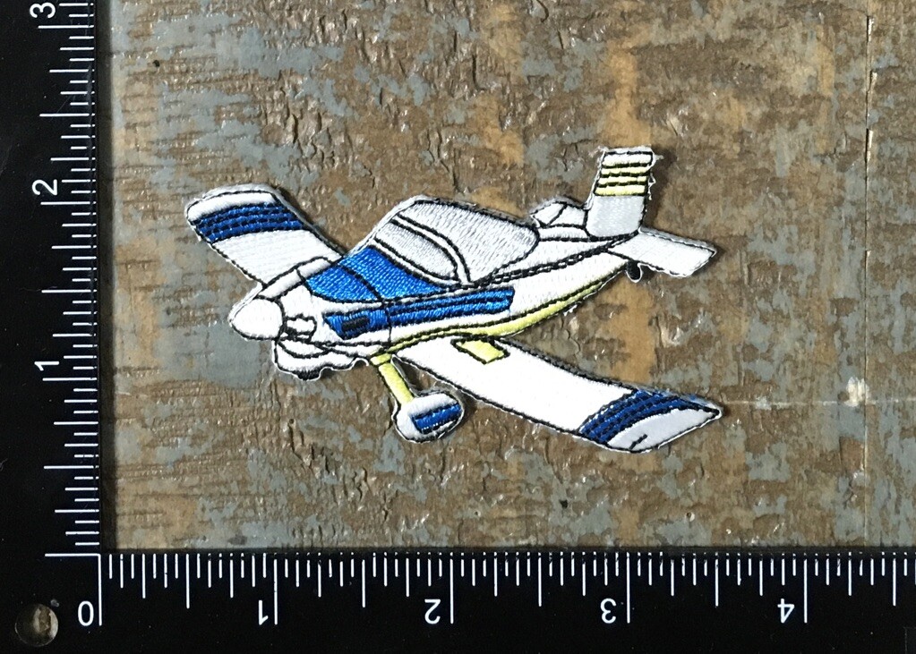 Vintage Airplane Aircraft Aviation Plane Embroidered Iron-On Patch White/Blue