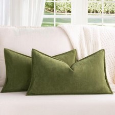 Olive Green Pillow Covers 12x20 Set of 2 Chenille Pillow Covers with Elegant ...