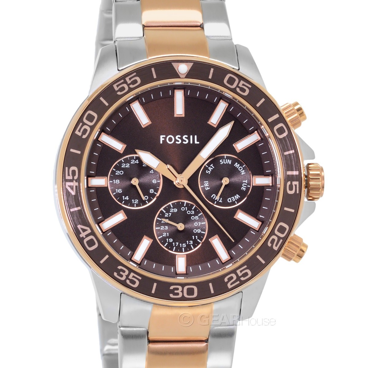 FOSSIL Bannon Mens Multifunction Watch Two-Tone Brown Rose 