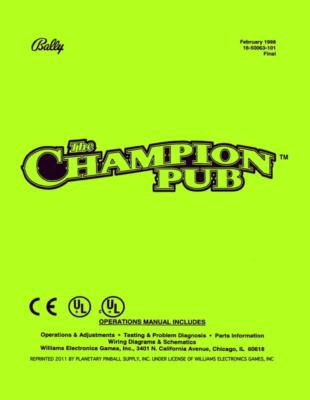 Champion Pub Pinball Machine Operations/Service/Repair Manual PPS Bally 5D/sC