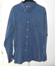 Chaps navy striped cotton poly men's button-down long sleeve shirt XXL