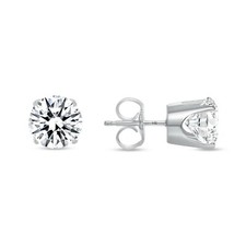 3.50 Ct Round Cut Earrings Crown Set Studs Real Solid 14K White Gold Push Back