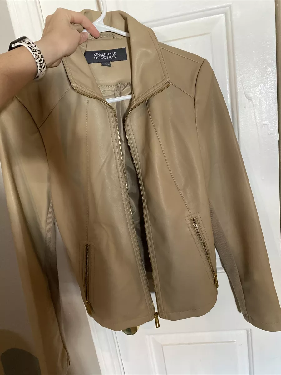 KENNETH COLE Reaction Women s Small Ivory Faux Leather Jacket