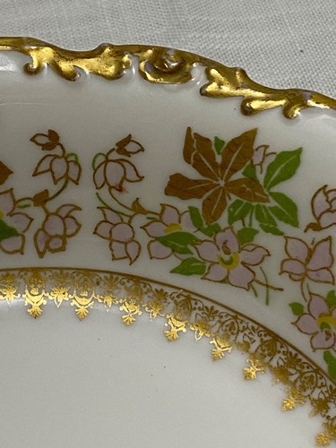LIMOGES Art Deco 7" Bowl Pink & Gold Flowers Paroutaud Freres c1909 Scalloped - Picture 13 of 13