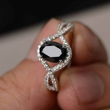 Natural Black Onyx Ring 925 Sterling Silver Oval Cut Black Onyx Gemstone Ring