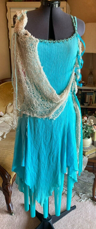 Renaissance Medieval Cotton Muslin Water Sky Fairy Sprite Upcycled Dress Costume