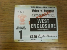 05/12/1981 Rugby Union Ticket: Wales v Australia [At Cardiff Arms Park] (West En