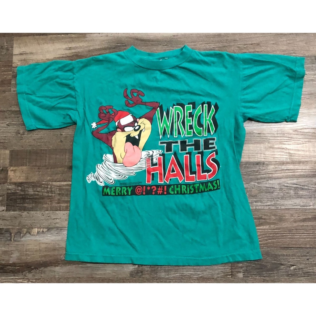Vintage Taz Tasmanian Devil Wreck the Halls Merry Christmas T