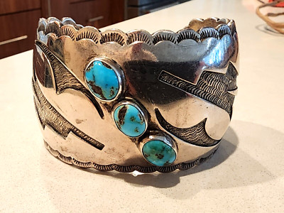 Vintage Huge Sterling Silver Cuff By Johnny Frank Navajo