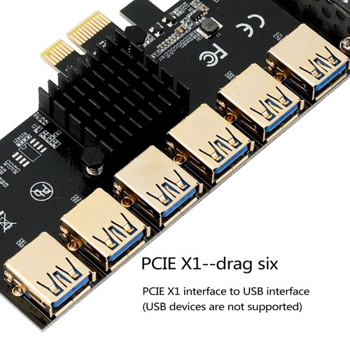 PCI-E PCI-Express 1X to 16X Adapter Card 1 to 6 USB 3.0 Multiplier for Miner - Afbeelding 6 van 7