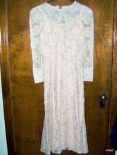 VTG 80s CACHET CROCHET/LACE MAXI/BOHO/HIPPIE Dress/GOWN/4 PEARL CUFFS/5-6/S