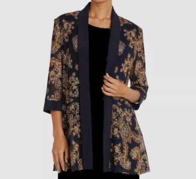 R & M Richards Women's Blue Paisley-Print Open-Front Jacket Petite Size 8P