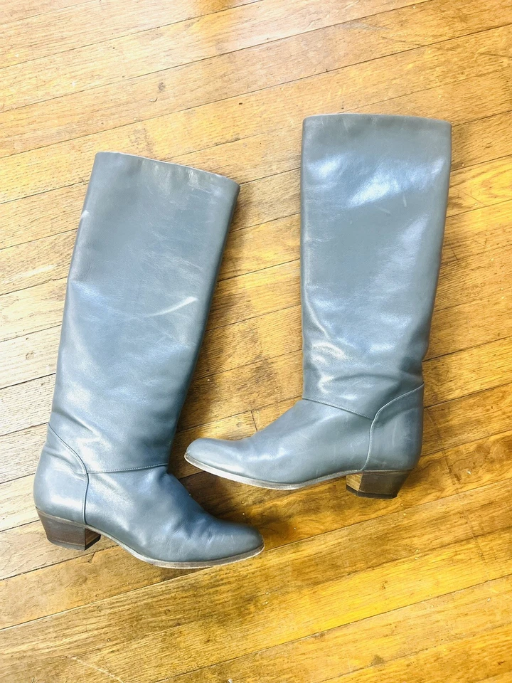 Botas hasta la rodilla VARESE 80’S 80’S vintage grises boho de cuero italiano muestra 7 37 Foto 2 de 4