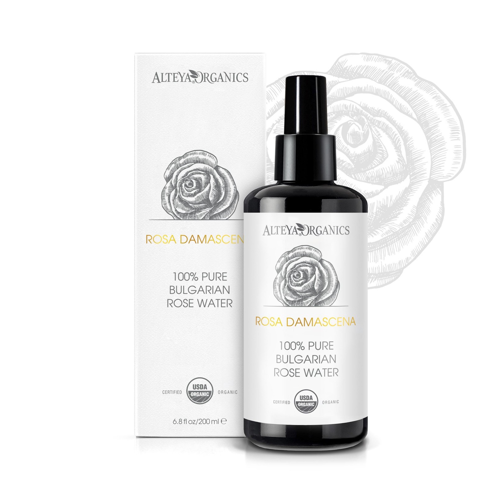 Bulgarian Rose Water Organic Toner -200ml Miron Violet Glass Bottle USDA Organic