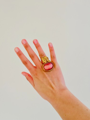Yves Saint Laurent YSL Arty Clear Pink Statement Chunky Cabochon Ring US 5 Gold - Picture 4 of 16