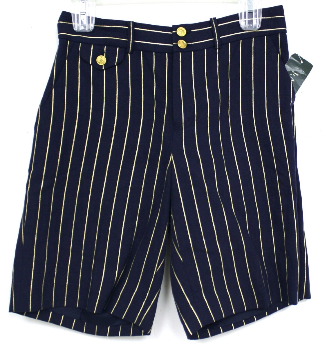 Ralph Lauren Shorts Blue Gold striped Vertical short New Size 2