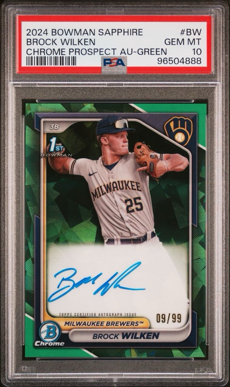 2024 Bowman Sapphire BROCK WILKEN 1st Bowman Green 09/99 Auto - PSA 10 GEM MINT