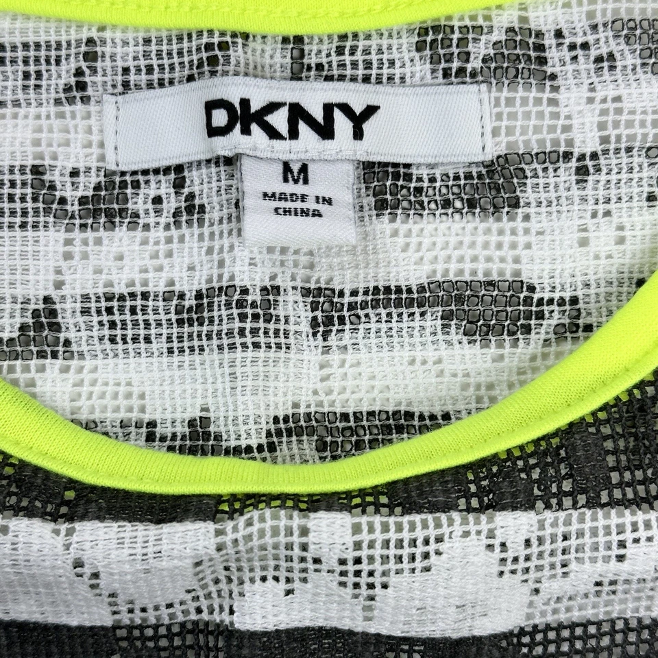 Camiseta sin mangas DKNY Niños Negra Blanca Algodón Nylon Malla Rayas Logo M Foto 3 de 3