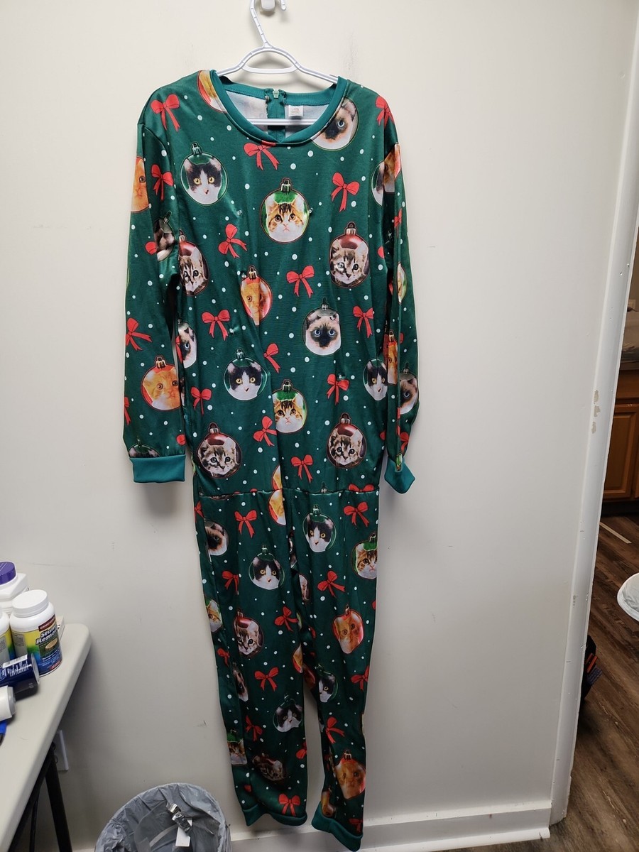 Union Suit Christmas Cheer Cat Light Up One Piece Sleep Suit Large