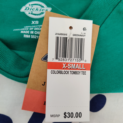 Dickies Womens Green Blue Colorblocked Logo Graphic Print T Shirt