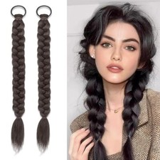 2Pcs Braided Ponytail Extensions with Hair Ties Soft Synthetic Brownish black