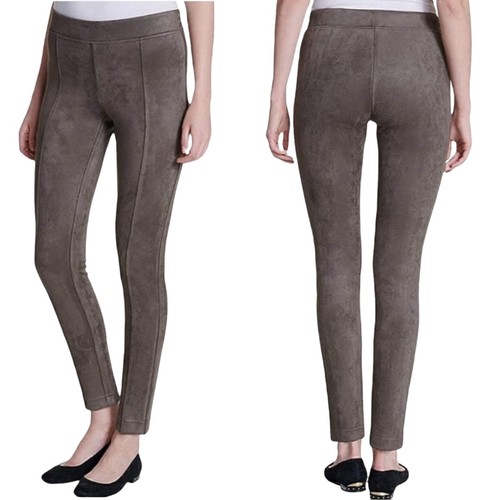 Andrew Marc Women's Faux Suede Leggings M Taupe Stretch Front Seam Flat Back - Picture 2 of 8